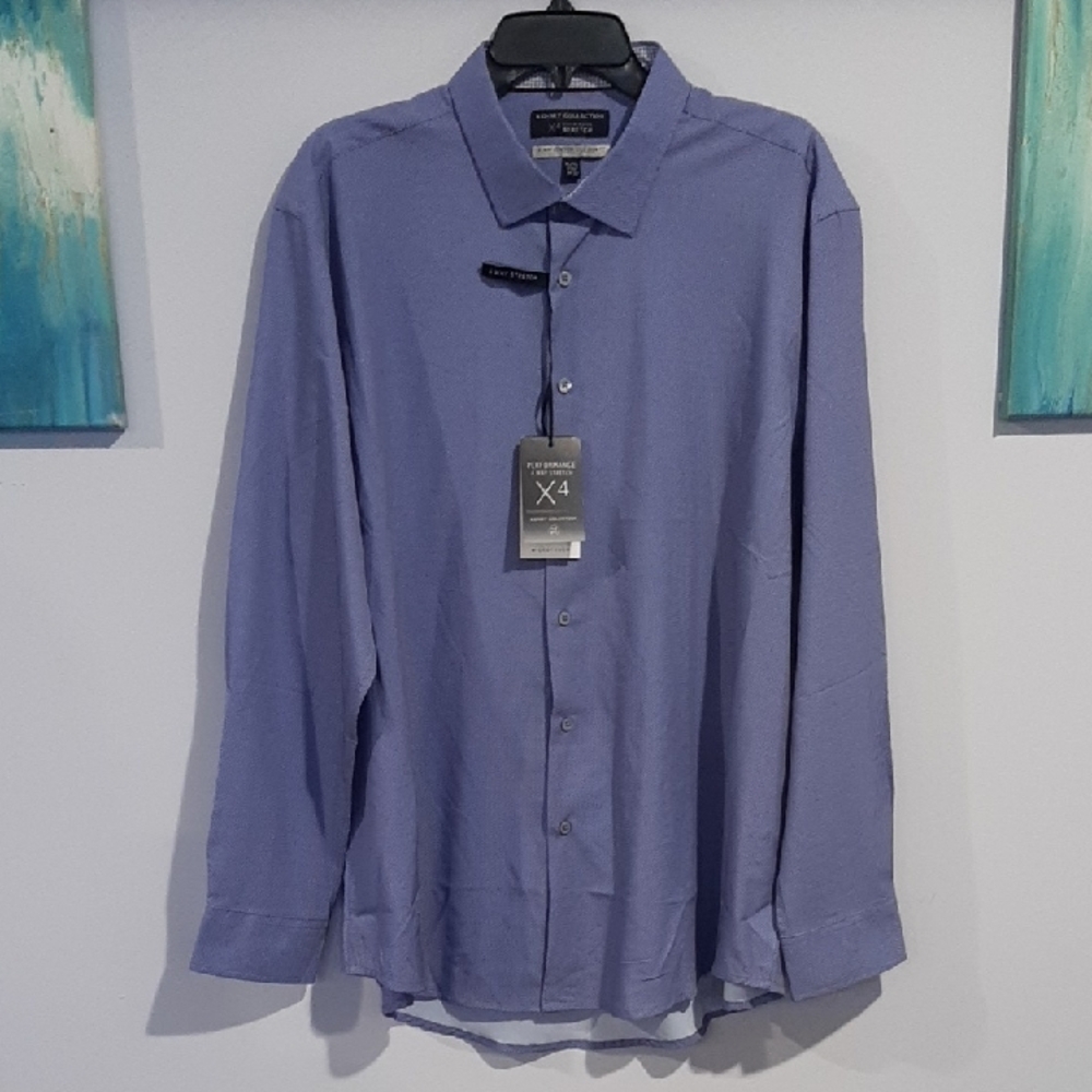 Report Collection Men's Button-Up Dress Shirt - Light Blue. 4 Way Stretch